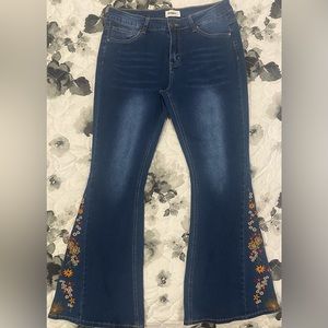Bamboo Embroidered Flare Bell Bottom Jeans